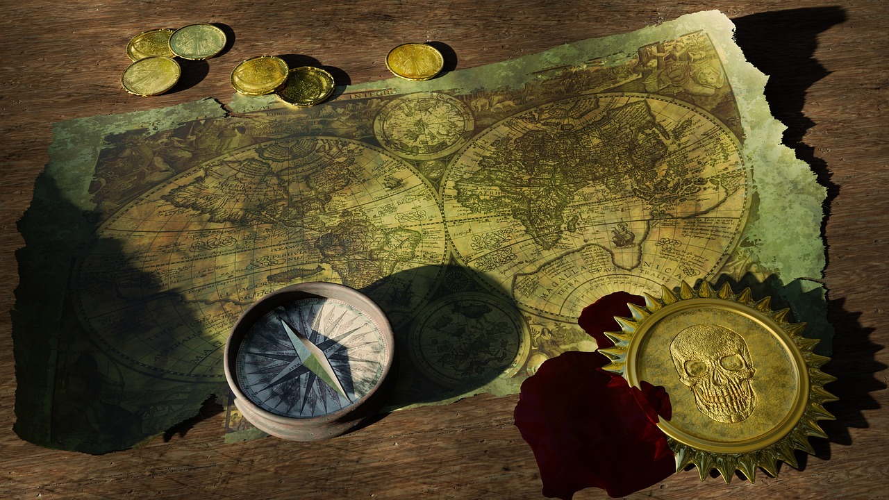 Compass on map